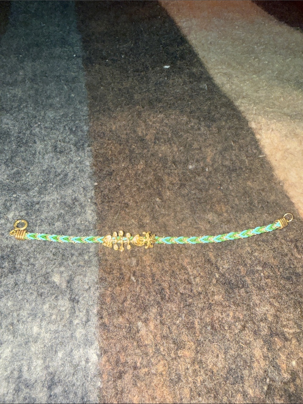 Tory Burch Braided Green and Blue Bracelet with Gold Charms